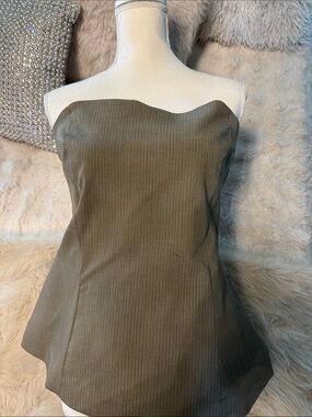 Zara Olive Green Strapless Minimalist Top